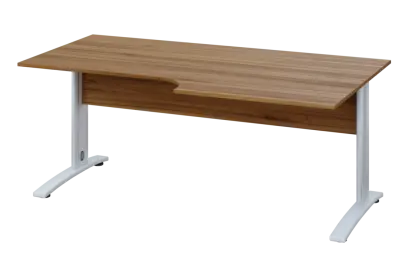 ERK 28 - 188 stůl kancelářský, rohový, pravý, kovová podnož bílá, deska 25 mm, široký 1800 mm, ořech světlý